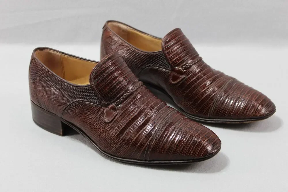 Vintage Traversi by Fratelli Exotic Lizard Leather Loafers Men's 7.5 Dress Shoes